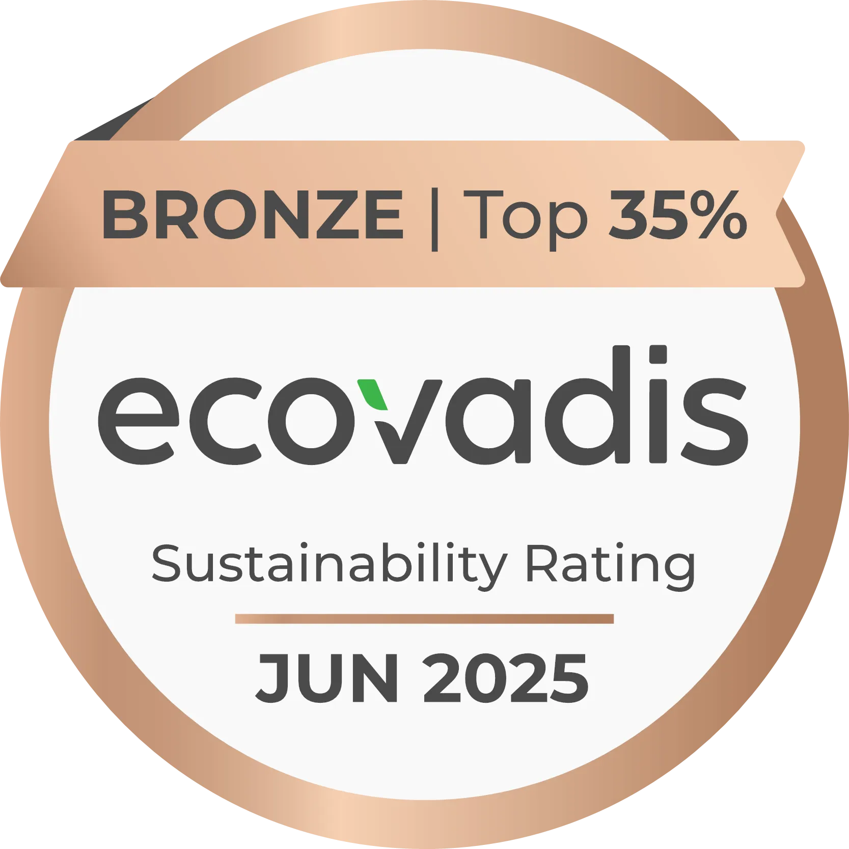 EcoVadis 2025 sustainability medal - Alchemy ranked in the top 35% of companies assessed for environmental, social, and governance performance, reflecting its commitment to responsible business practices