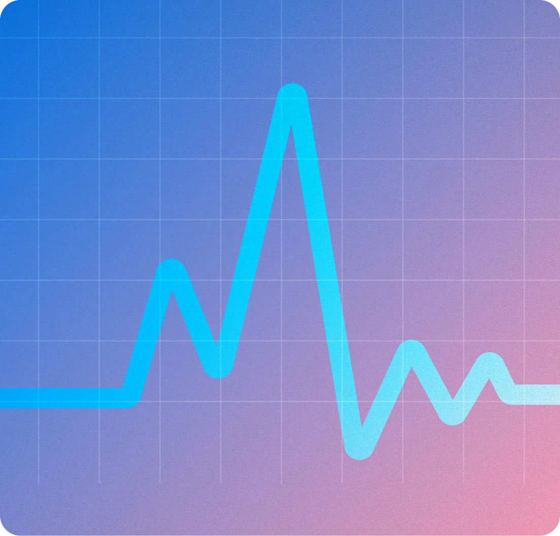 A blue and pink line graph on a purple background.
