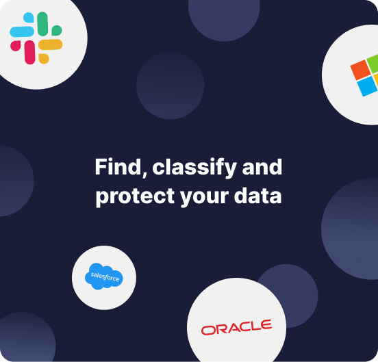 A blue background with white circles and the words find, classify and protect your data