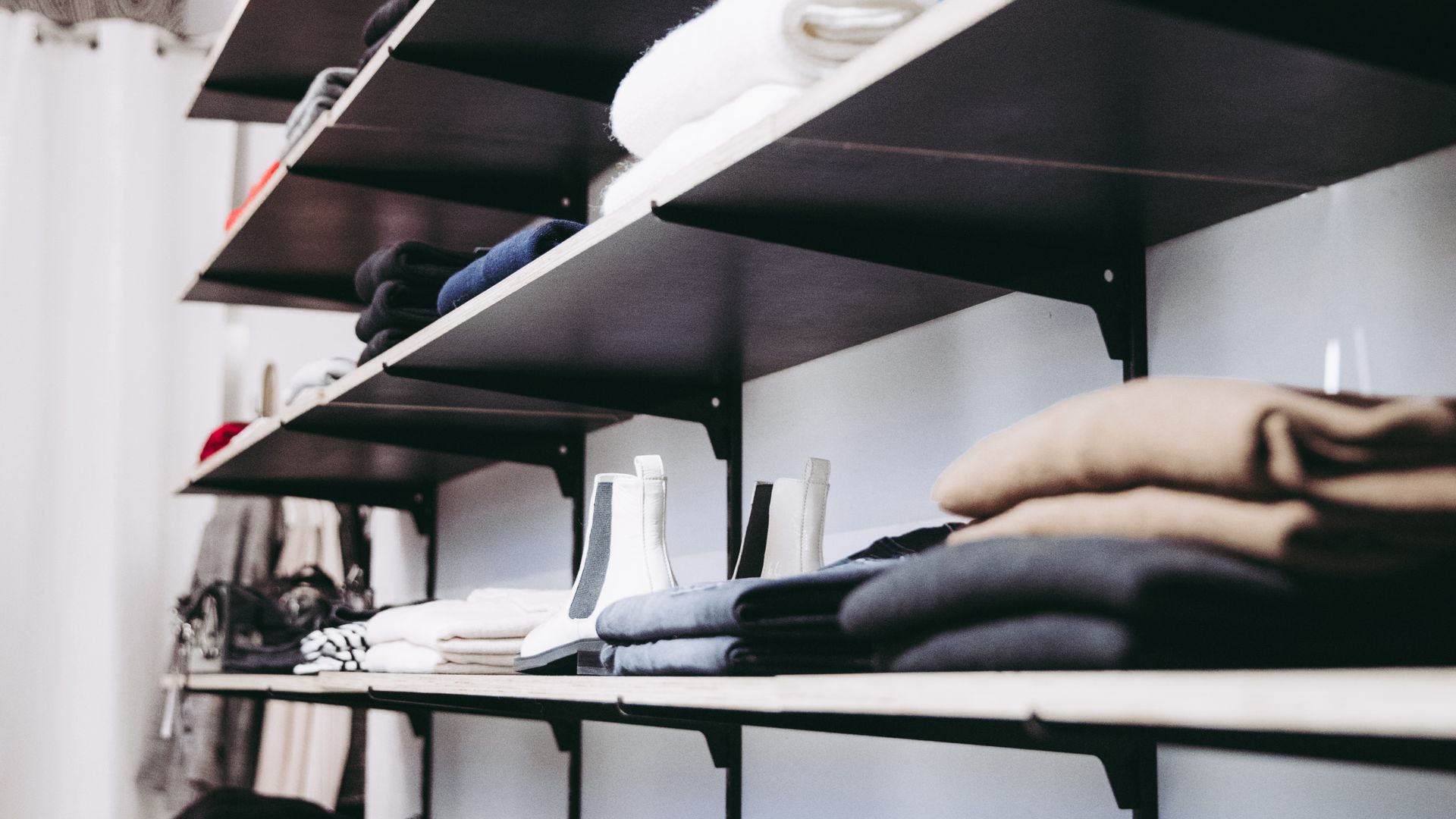 Neatly stocked retail store shelves
