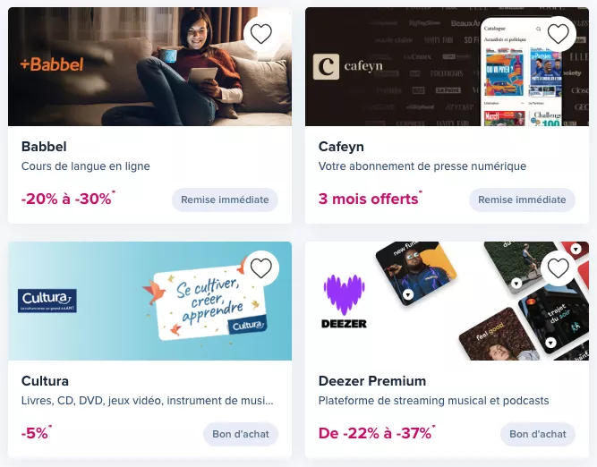 the corner boursorama liste cashback babbel cafeyn cultura deezer premium loisir