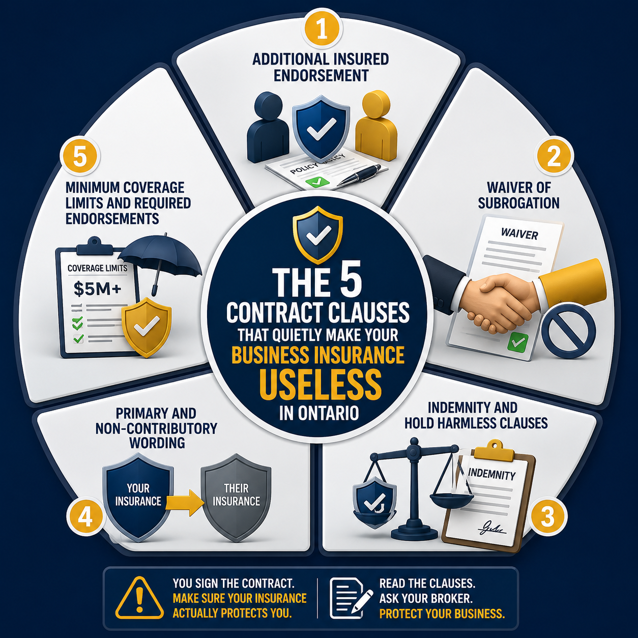 Ontario business insurance policy with highlighted contract clauses that quietly void commercial coverage