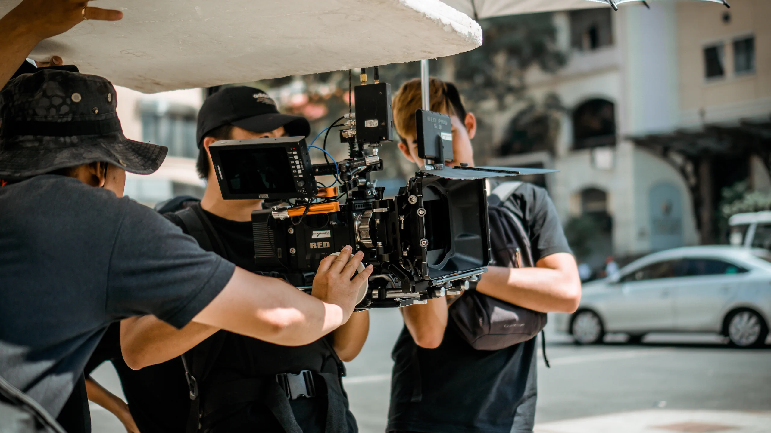 A Production Crew in Downtown Denver preparing a shot