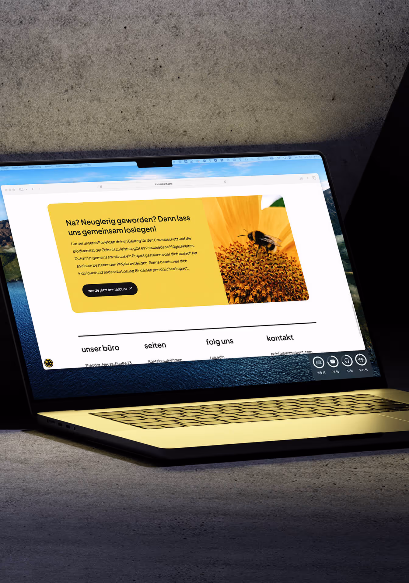 Immerbunt-Website auf einem Macbook Pro