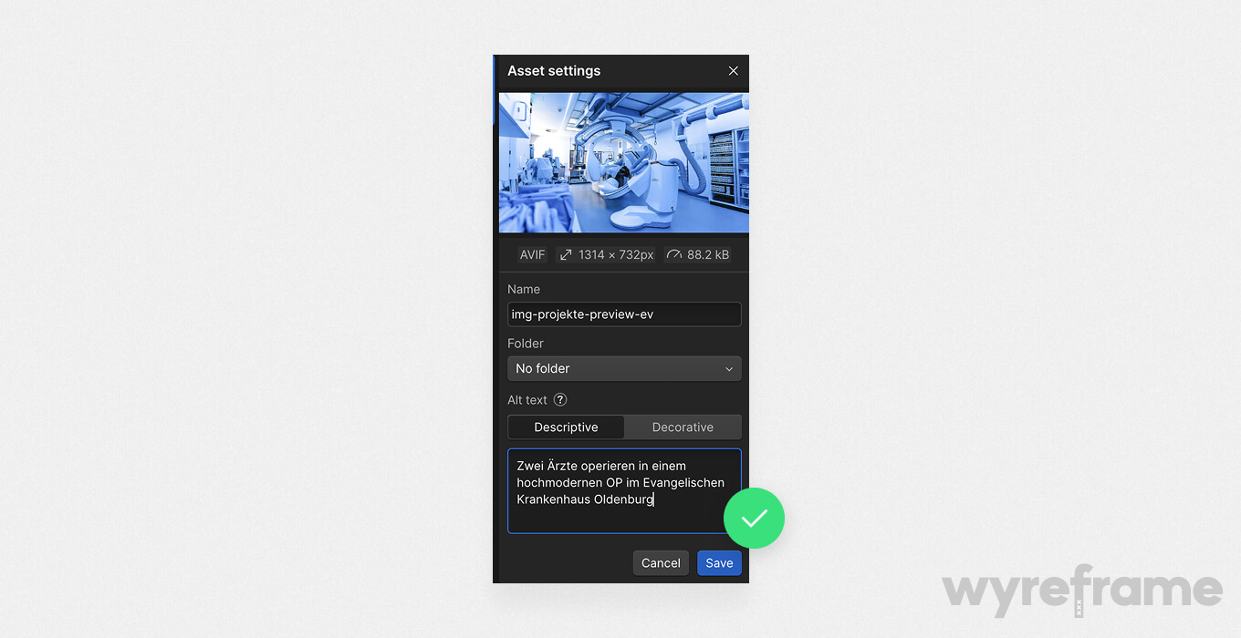 Screenshot aus dem Webflow Assets Manager - hier wird ein guter Alt-Text von einem Bild gezeigt.