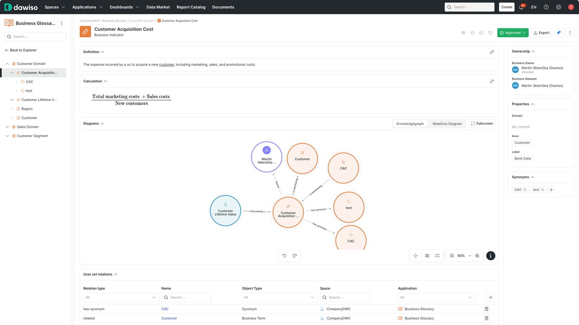 Automatically discover how your data connects. Dawiso creates maps between business terms through auto-linking and generates data lineage automatically, revealing relationships and dependencies across your entire data landscape without manual effort.