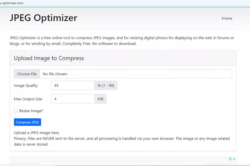 Interface of JPEG Optimizer