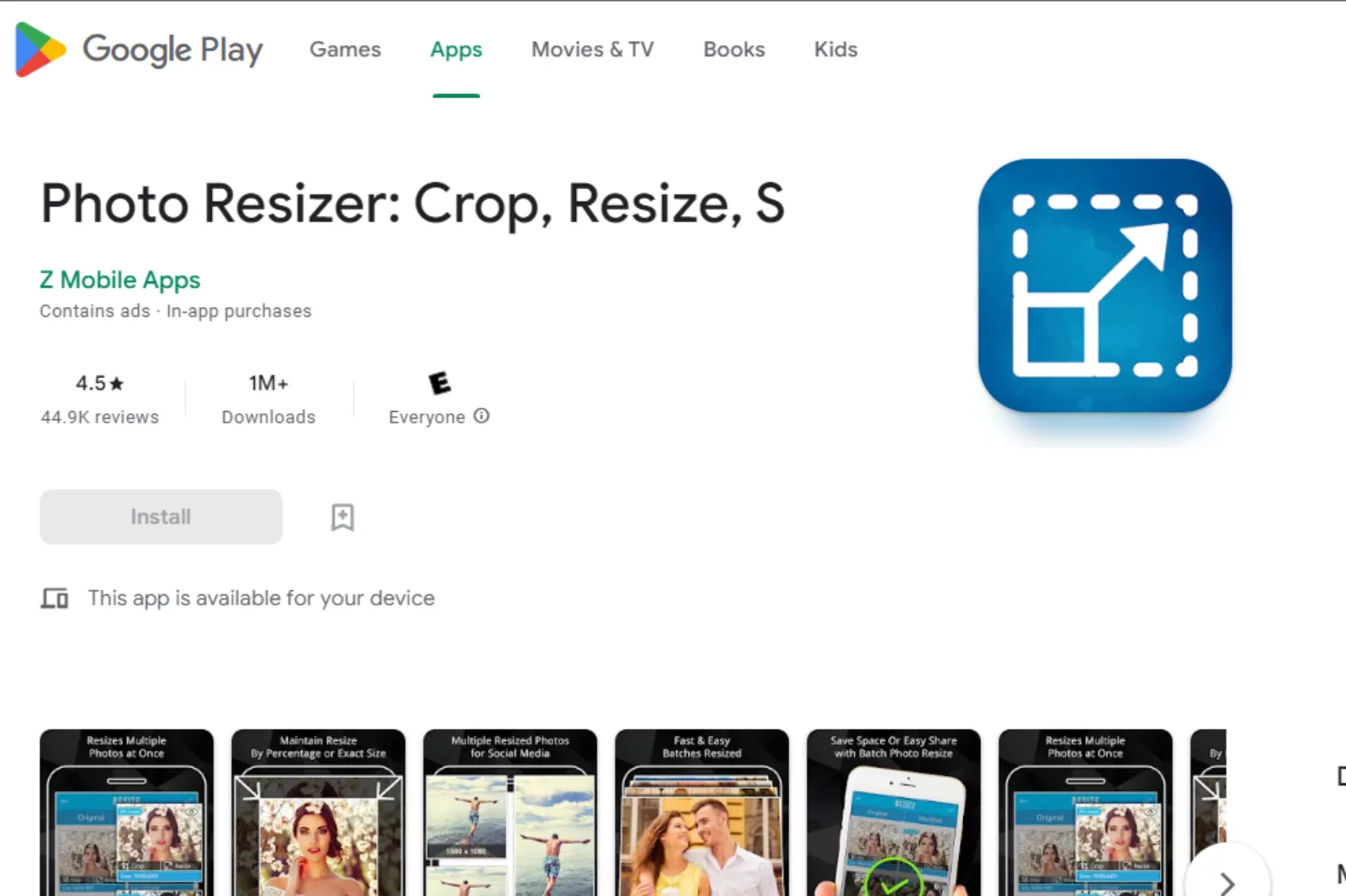 Z Mobile Photo Resizer in playstore