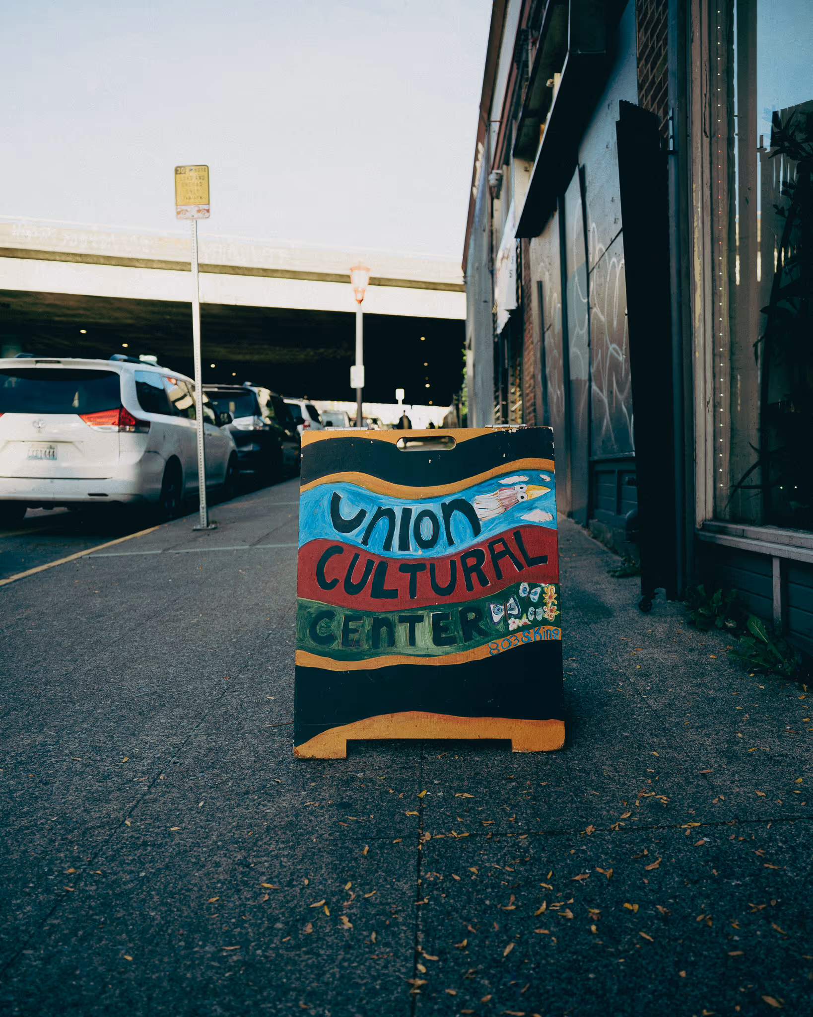 Colorful sign outside UCC 