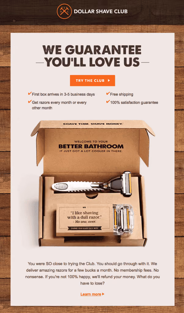 Abandoned Cart Email - Dollar Shave Club