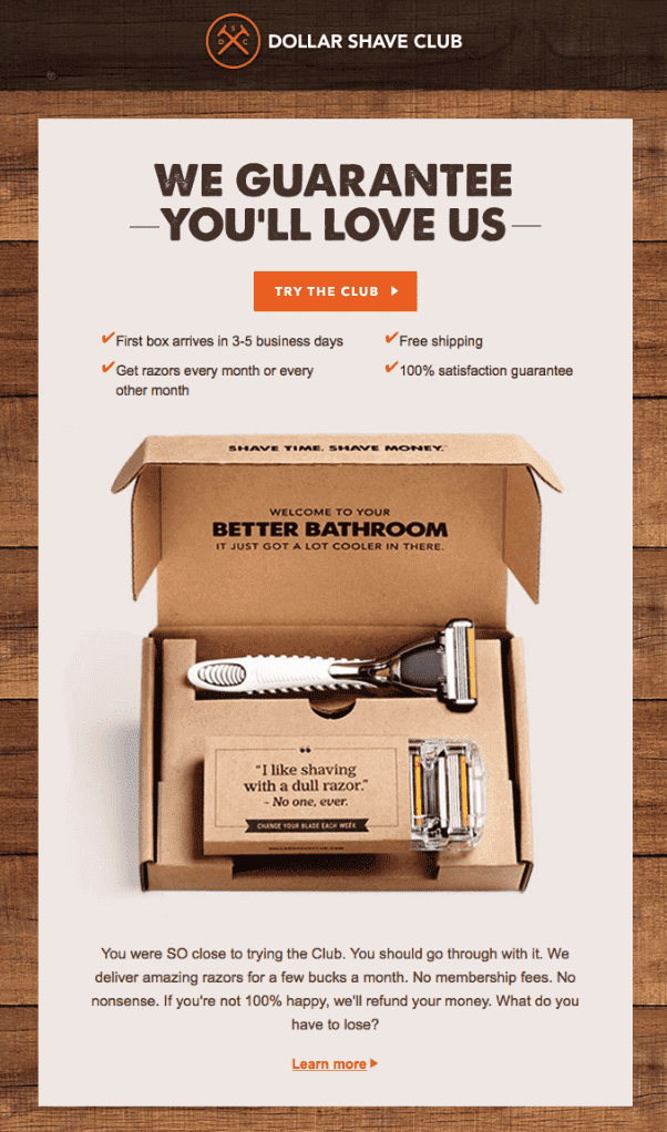 Abandoned Cart Email - Dollar Shave Club