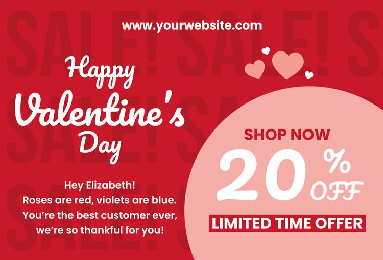 Valentine's Day postcard offering 20% off