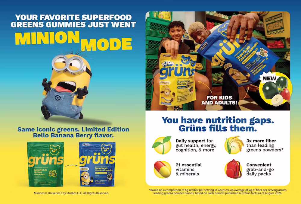 GrĂĽns postcard featuring minion/despicable me partnership