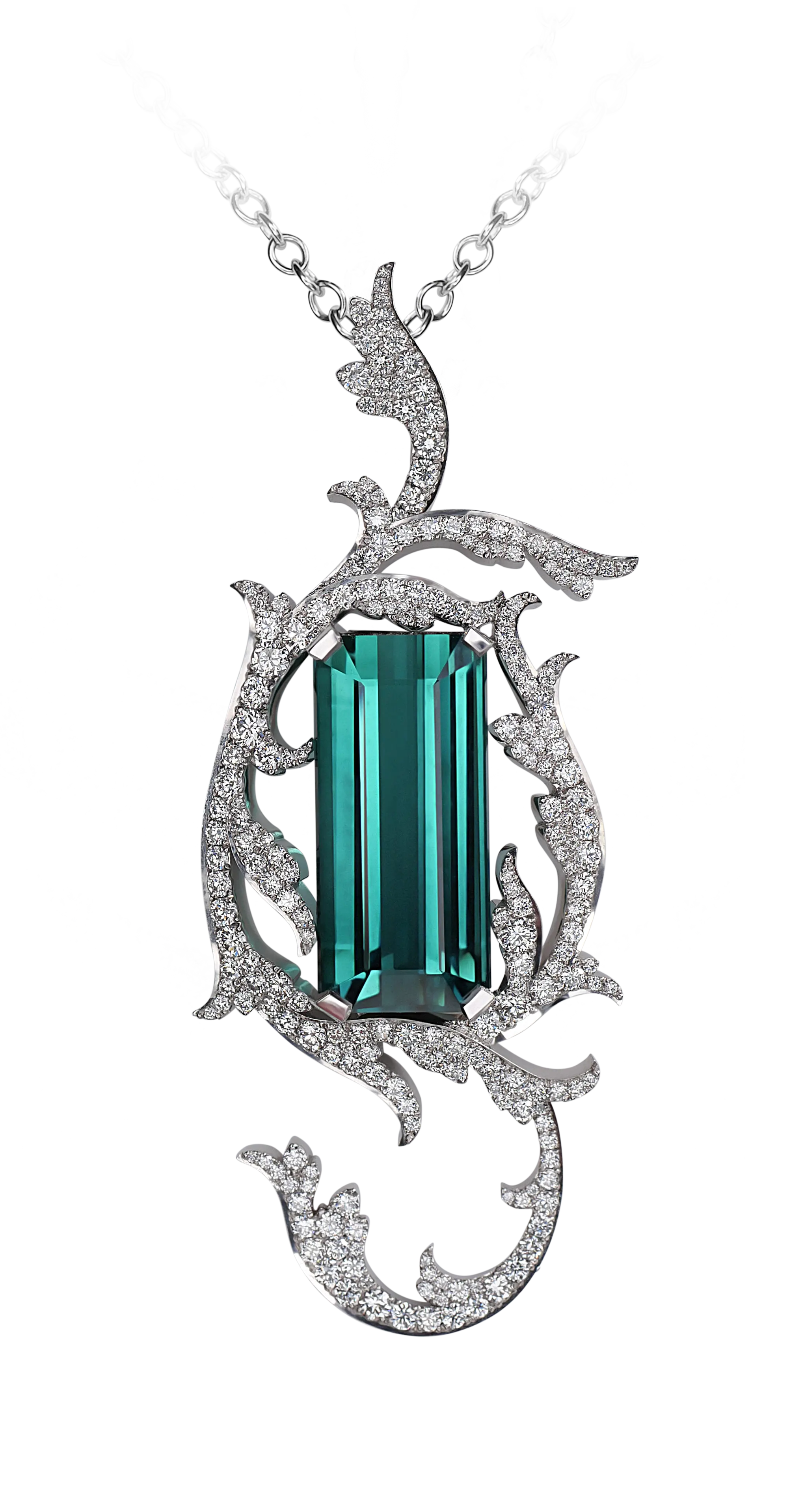 A front on image of the Indicolite Tourmaline pendant