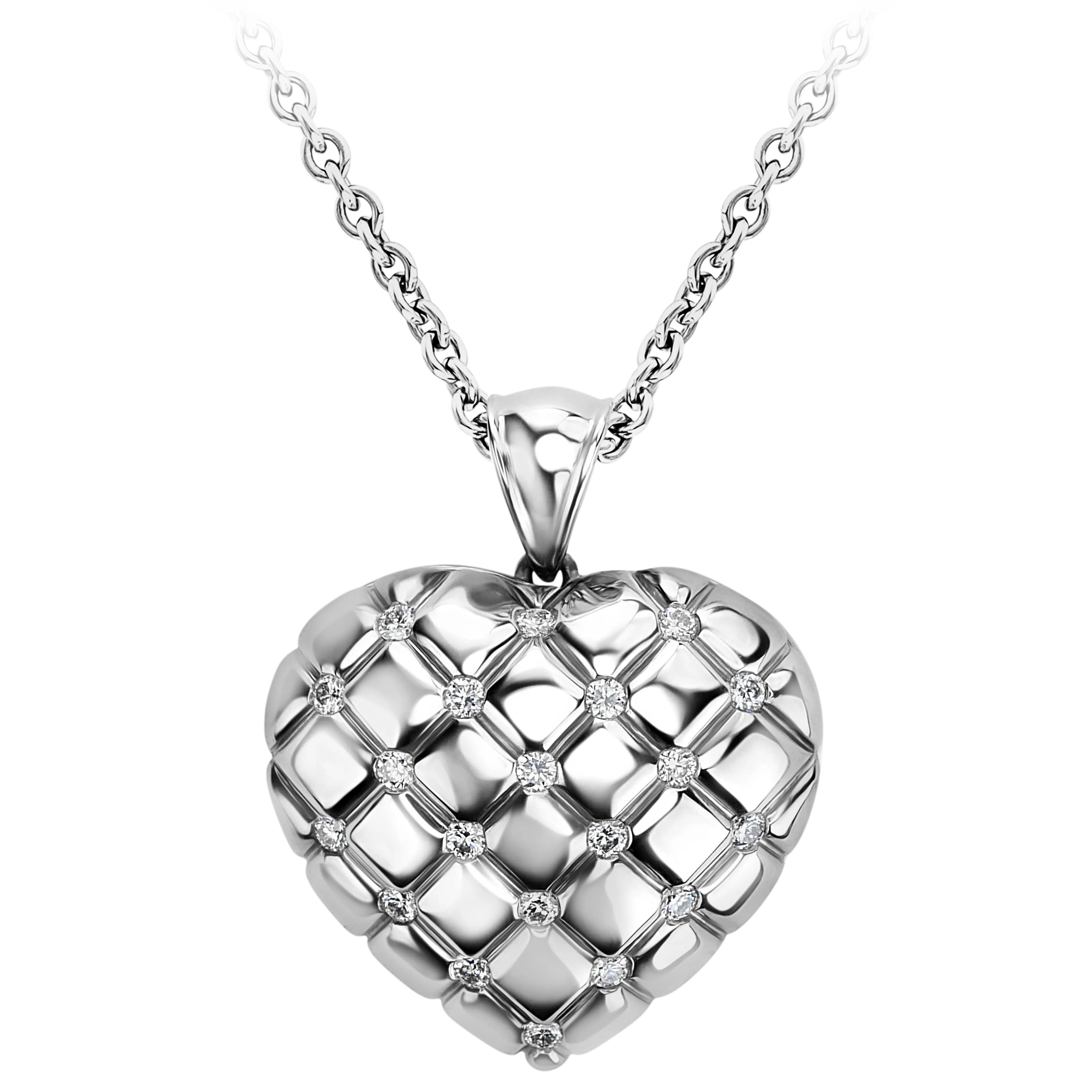 A front on image of the heart shaped white gold locket