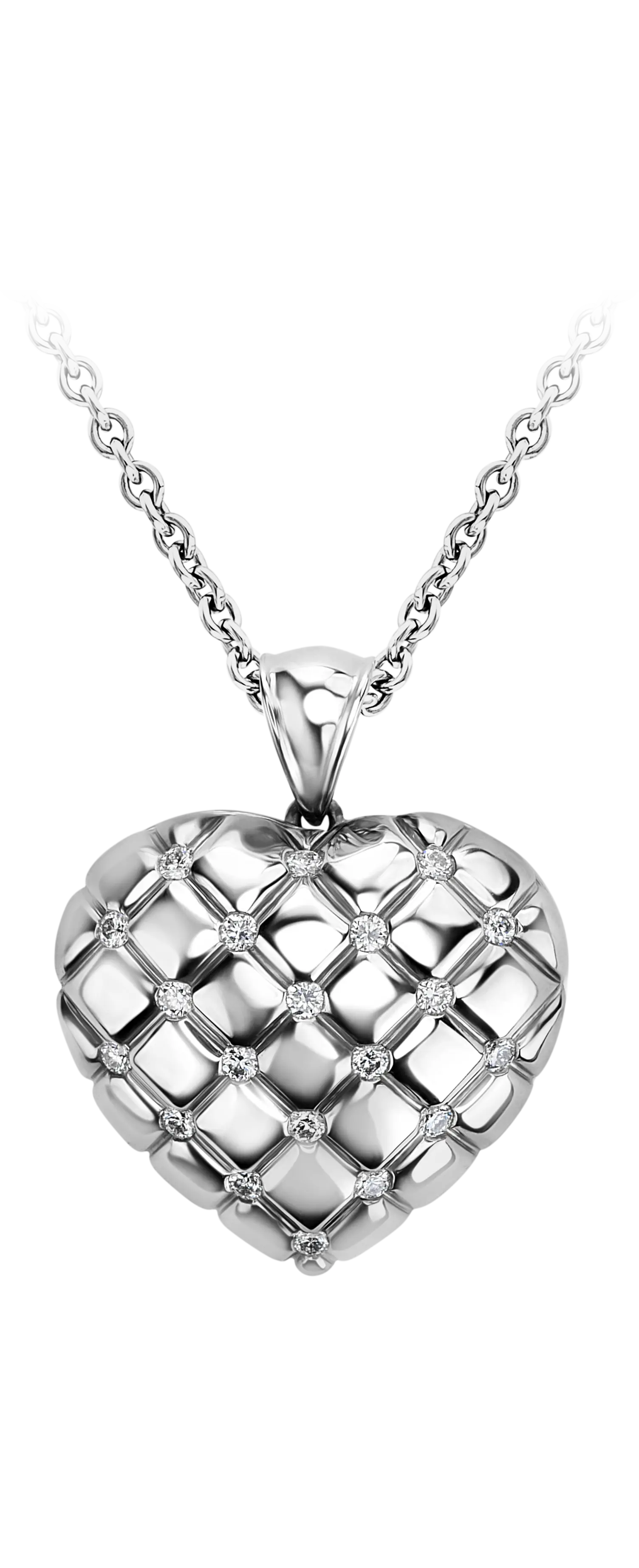 A front on image of the heart shaped white gold locket