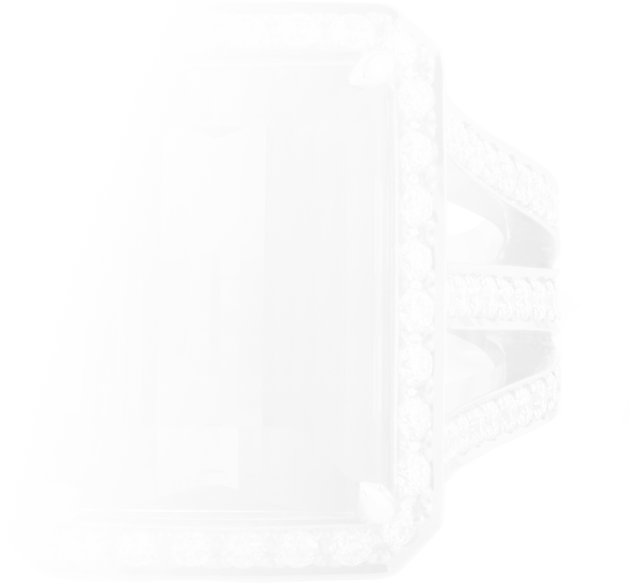 A background faded image of a top view of the green tourmaline and diamond ring