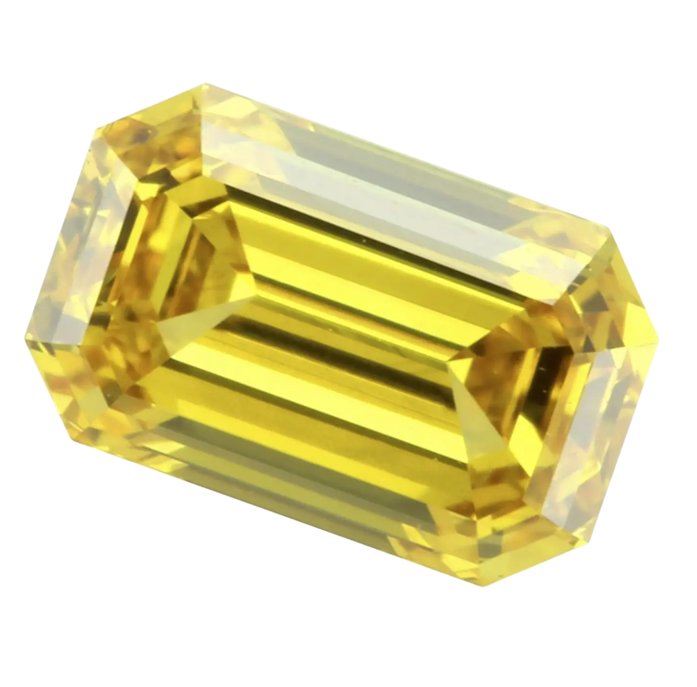 An emerald cut yellow diamond