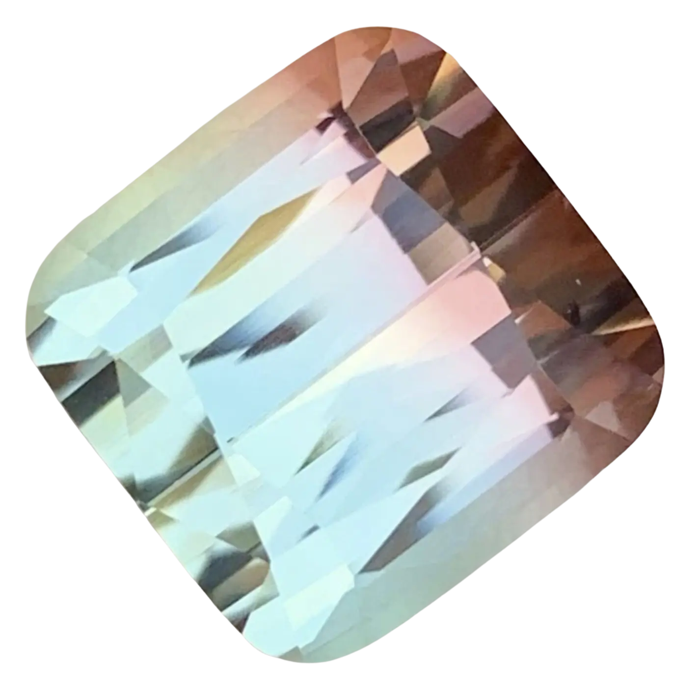 A cushion cut bi-colour tourmaline