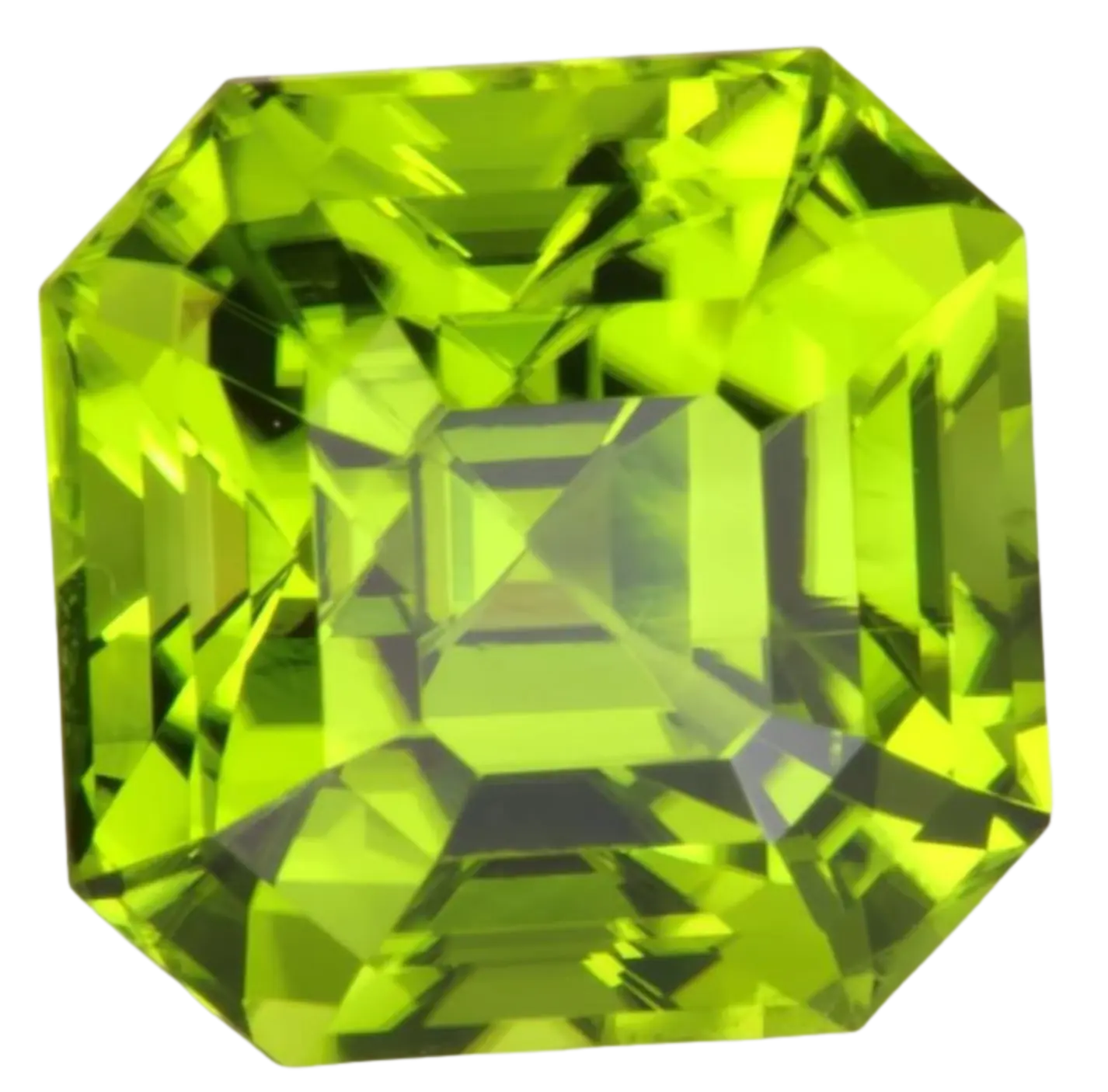 An emerald cut peridot
