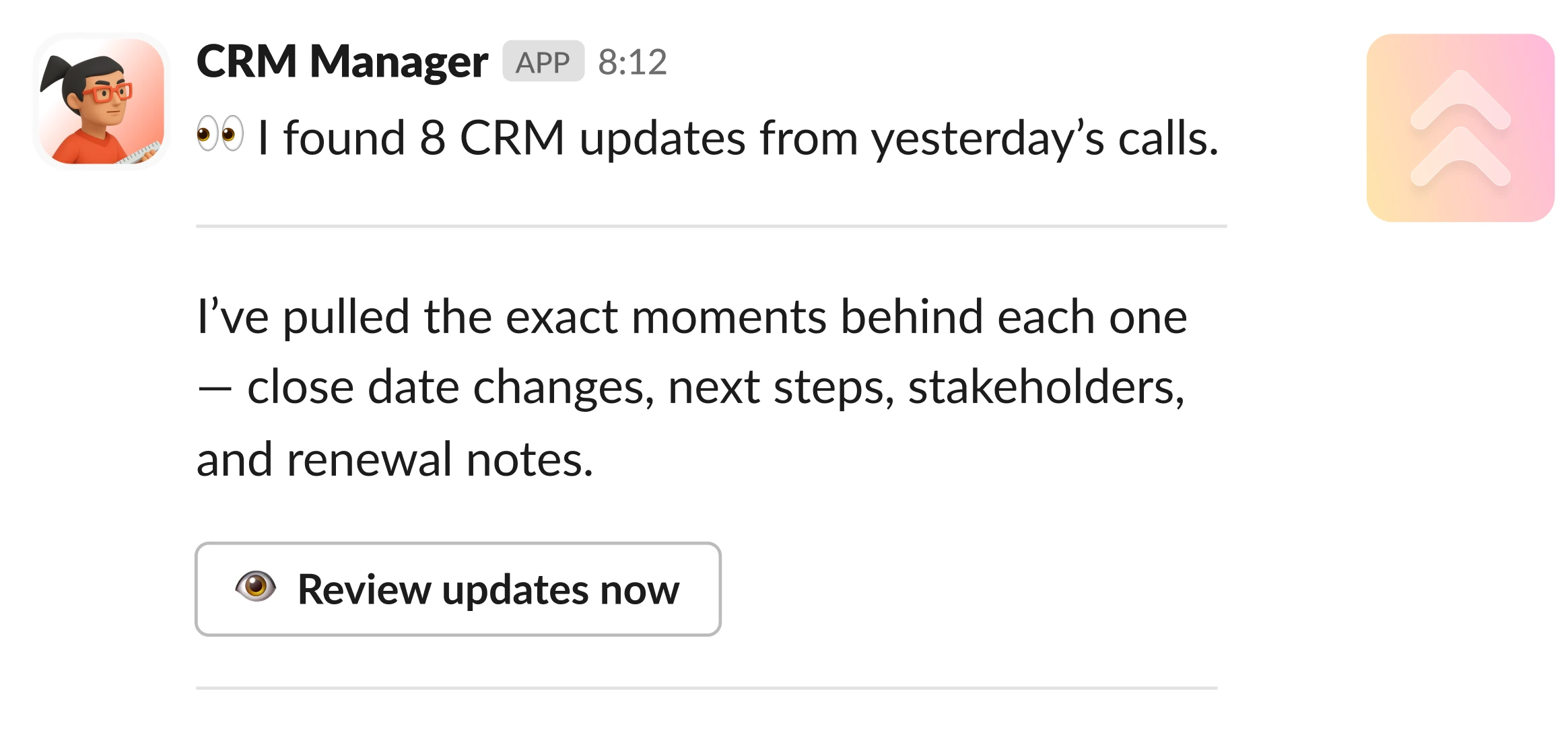 Ask first — Slack preview of CRM Manager updates