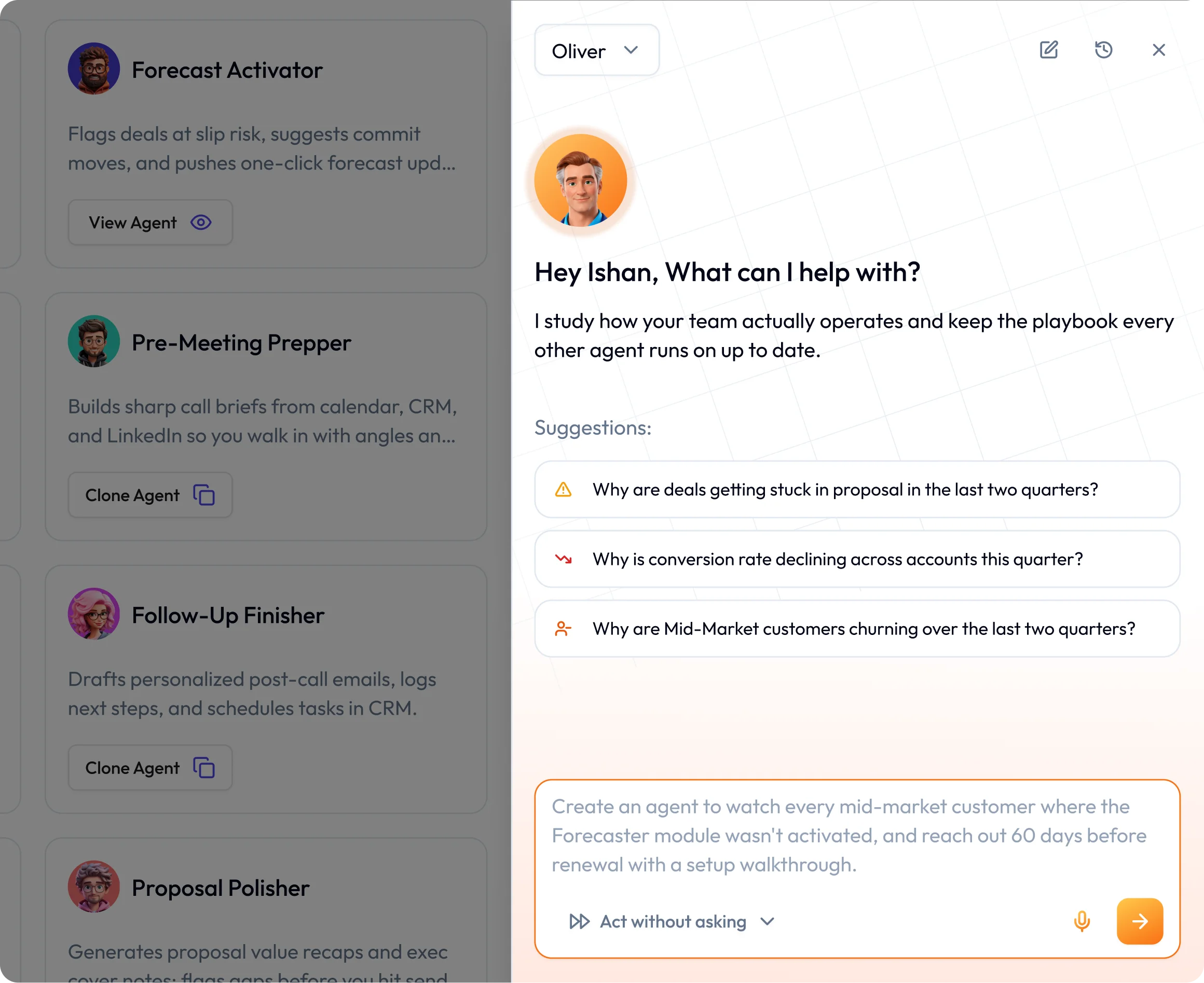 Oliver — describe a custom agent in plain English