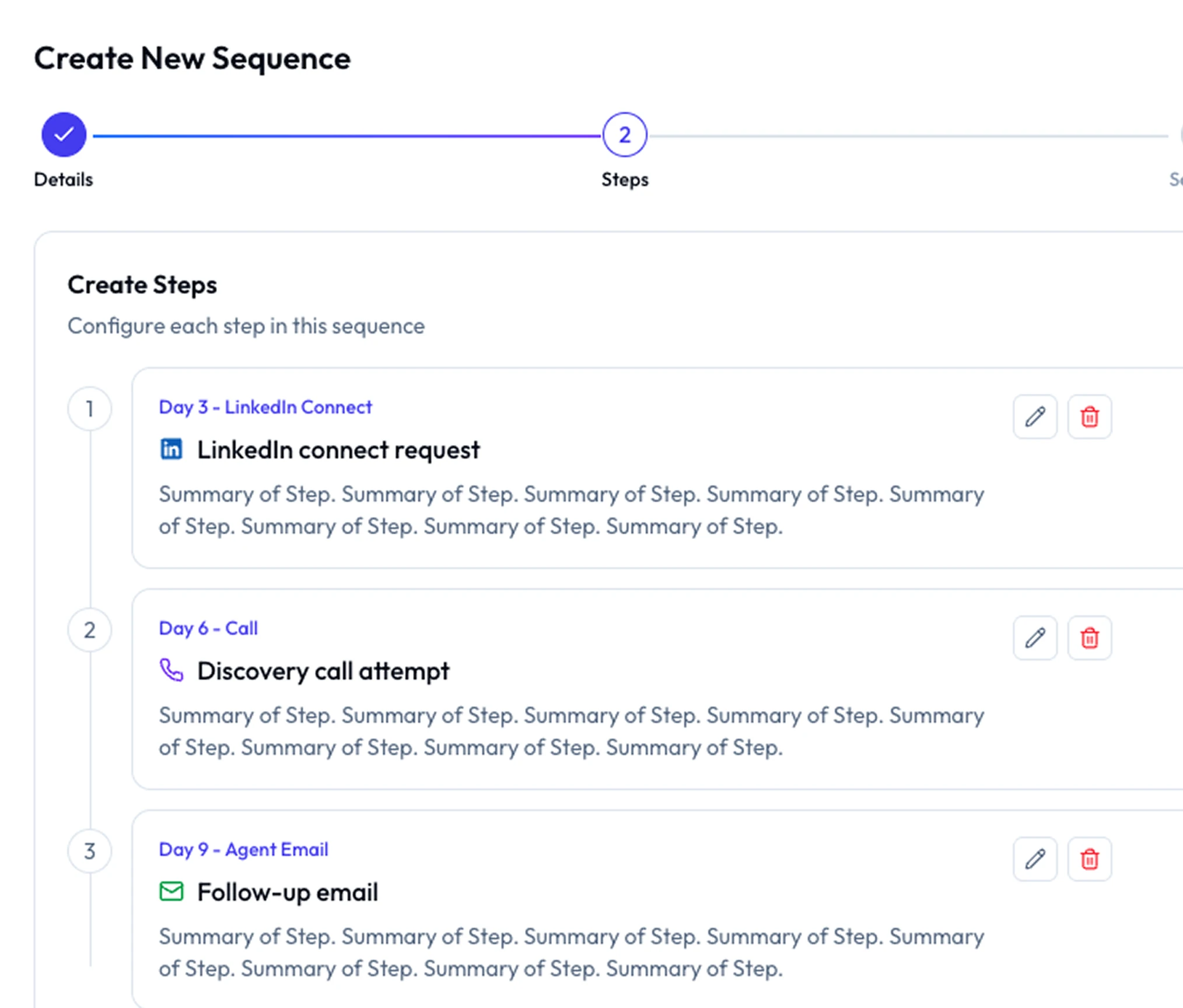 Oliv Engage — multistep sequence builder