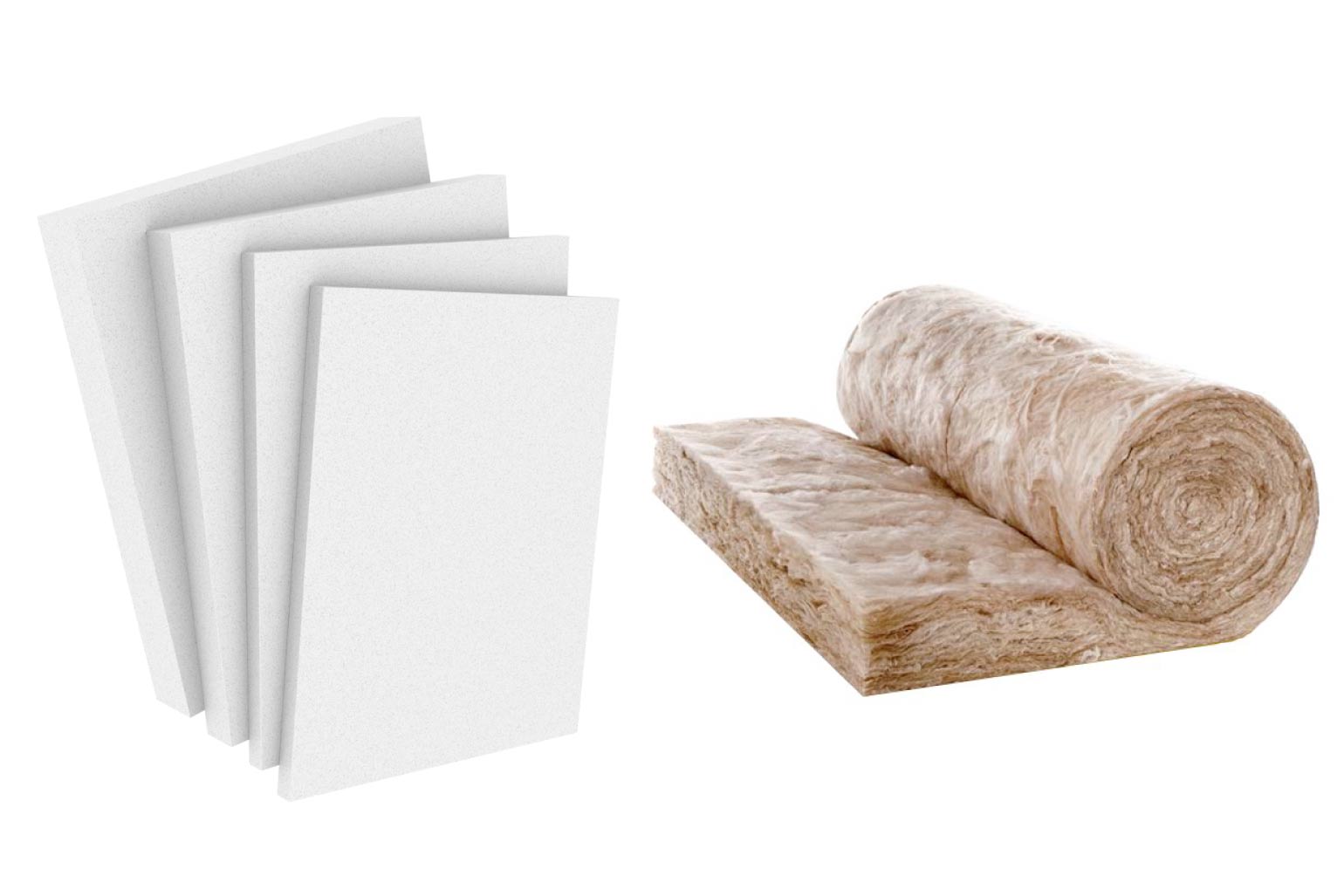 Illustratie van de isolatiematerialen EPS en glaswol.