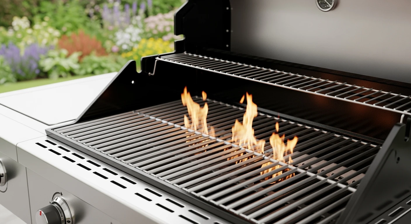 Barbecue gas brandt in een moderne, schone gas barbecue. Perfect om een gas barbecue te kopen.