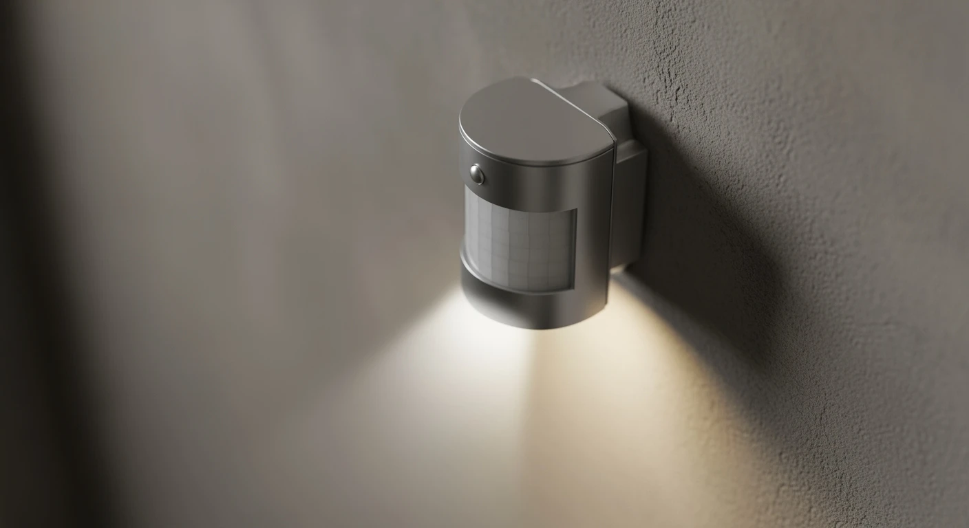 Moderne bewegingssensor aan de muur. Strak design voor comfort en besparing.