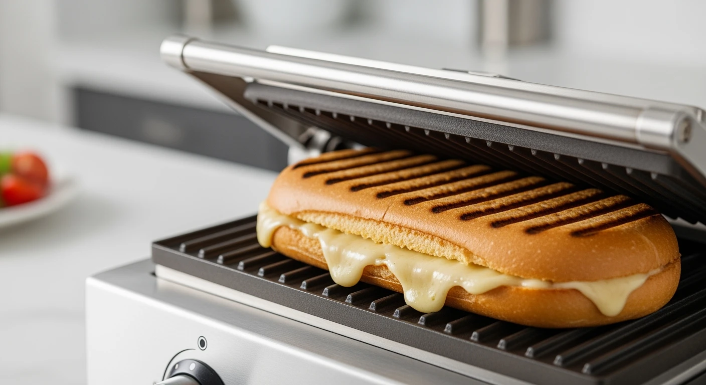 Gegrilde panini in tosti-ijzer. Smeltende kaas en perfecte grillstrepen.