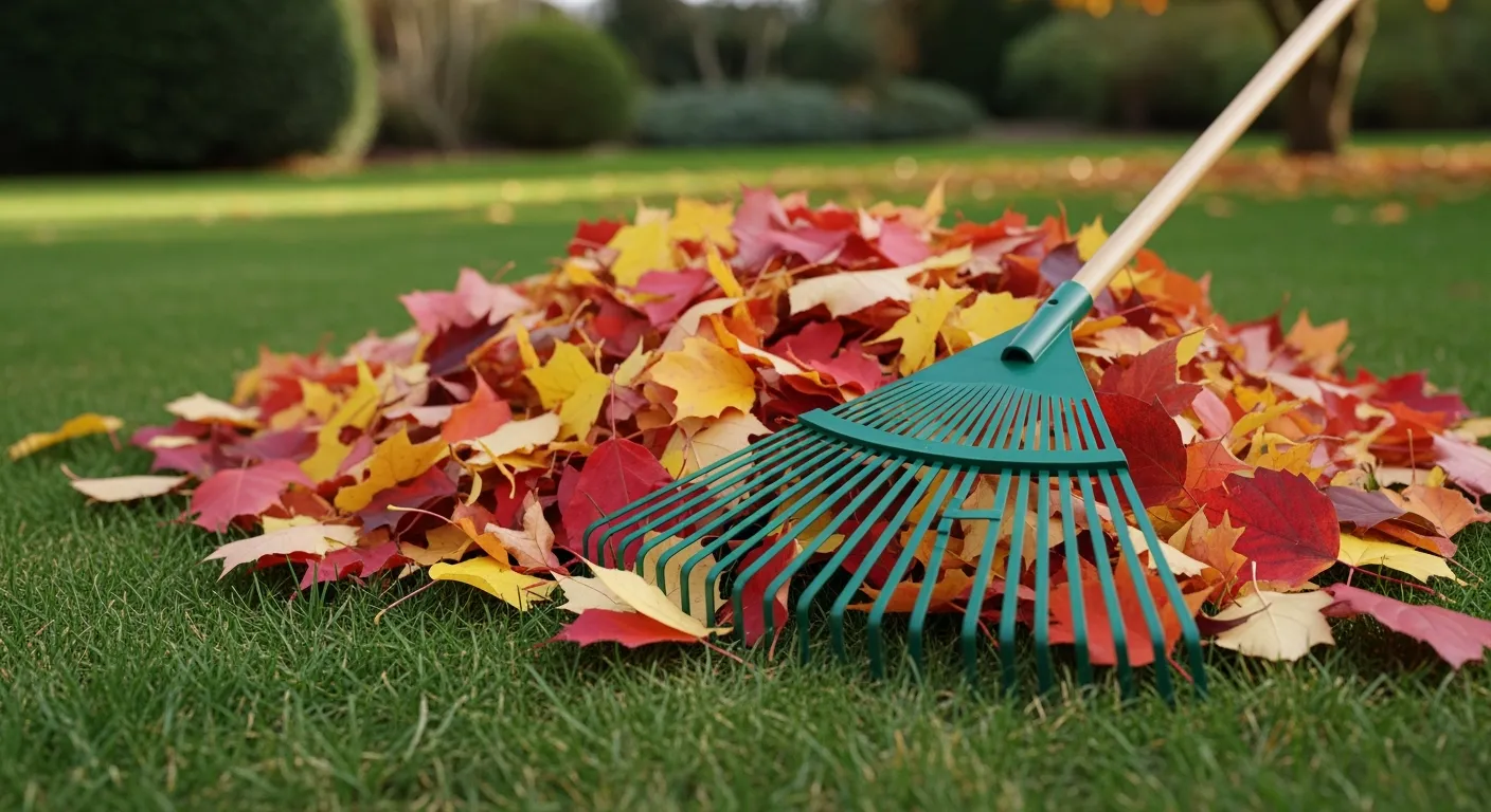 Bladhark in herfsttuin met kleurrijke bladeren.
