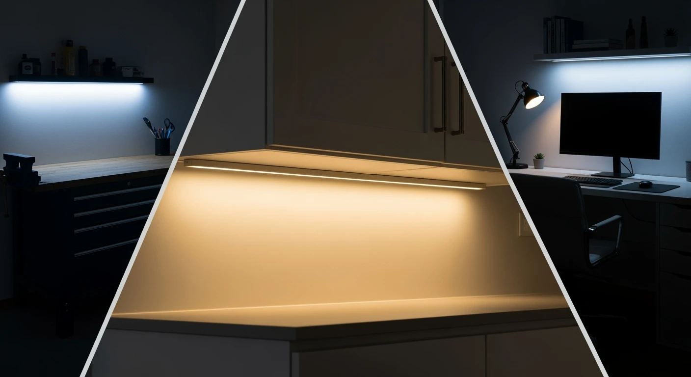LED strips verlichting: keuken, kantoor & garage sfeervol uitgelicht.