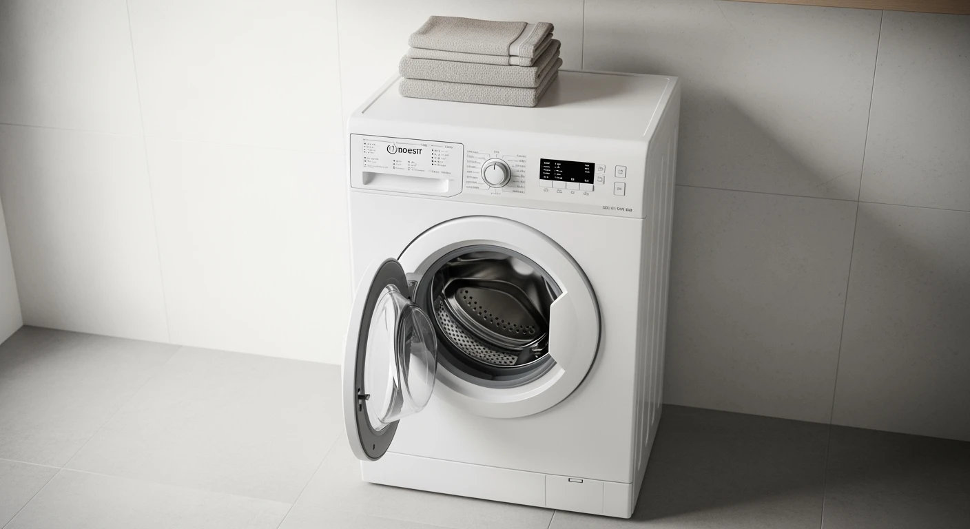 Indesit wasmachine in moderne wasruimte. Betrouwbare wasmachine Indesit voor jouw beste keuze.
