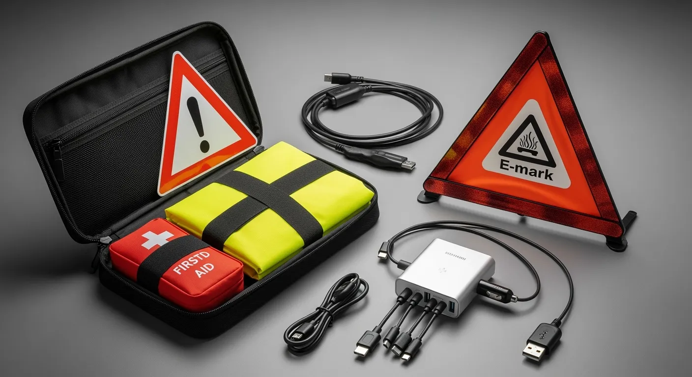 Auto accessoires: Veiligheidsset, USB-lader & gevarendriehoek. Essentiële auto accessoires overzicht.