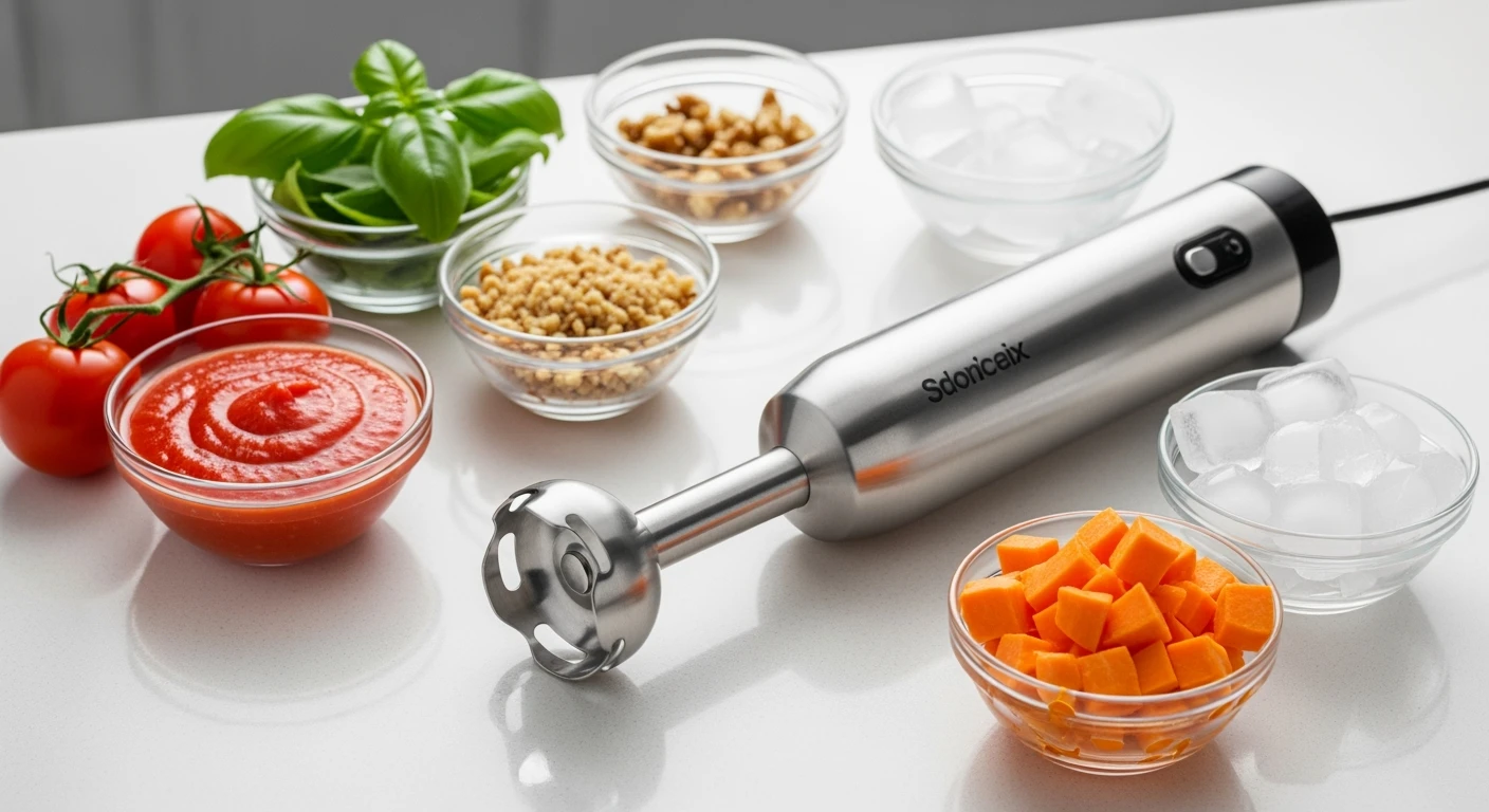 Veelzijdige staafmixer: ingrediënten voor soep, babyvoeding en meer.