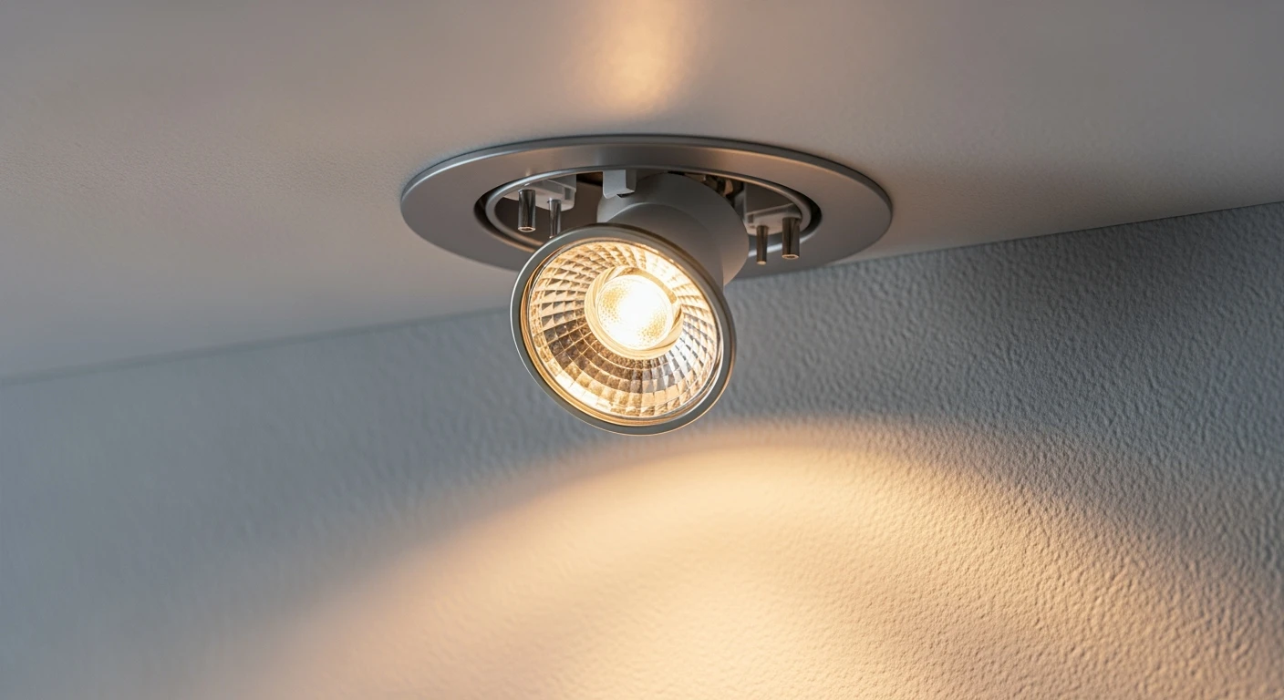 MR16 12V dimbaar LED spot in minimalistisch plafond, warm en sfeervol licht.