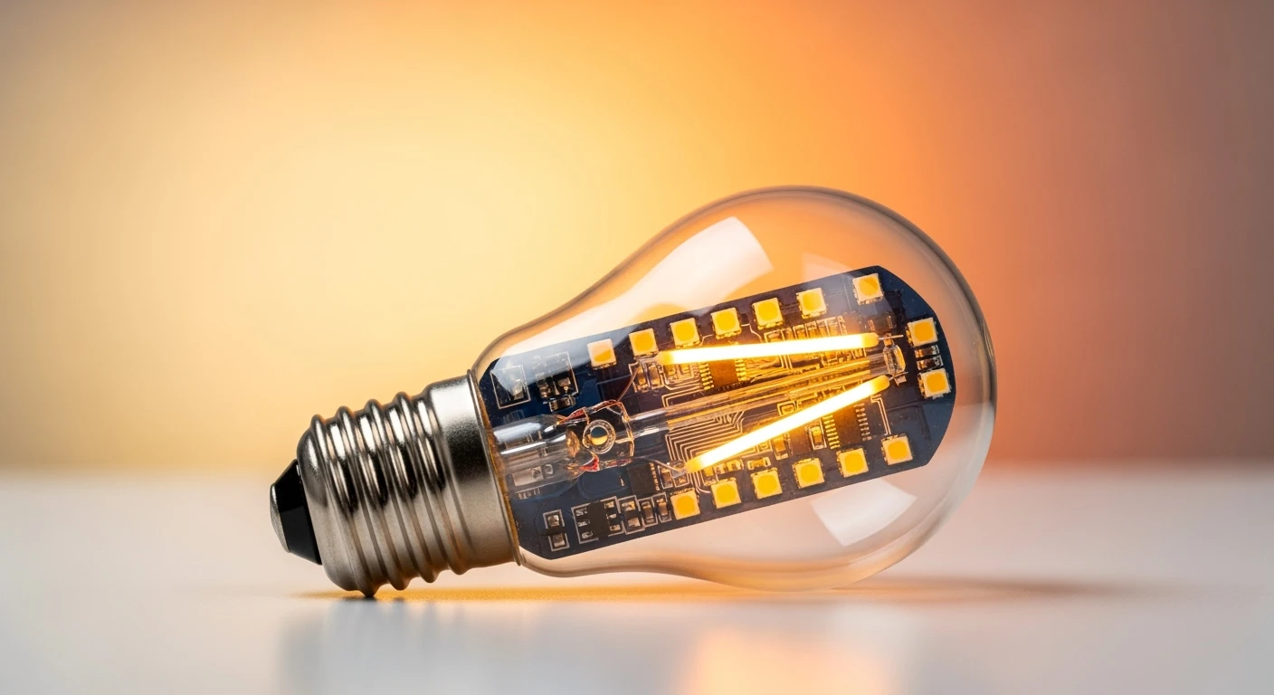 E27 LED lamp close-up: Heldere, energiezuinige E27 LED verlichting met warme gloed.