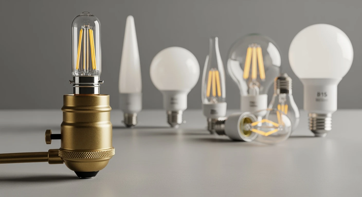 B15 LED lampen: Verschillende vormen en fittingen (B15 & B15d) in vintage lampvoet.