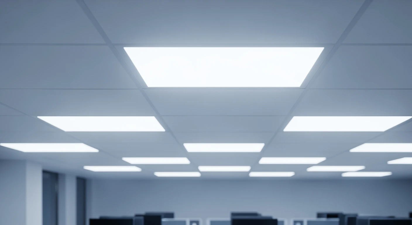 Moderne kantoorruimte verlicht met 60x60 LED panelen.