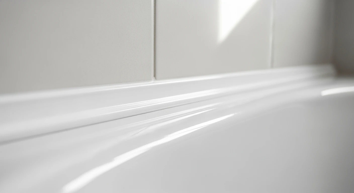 Witte voegkit tussen bad en tegels. Perfect gladde kitvoeg voor een nette, waterdichte badkamer afwerking.