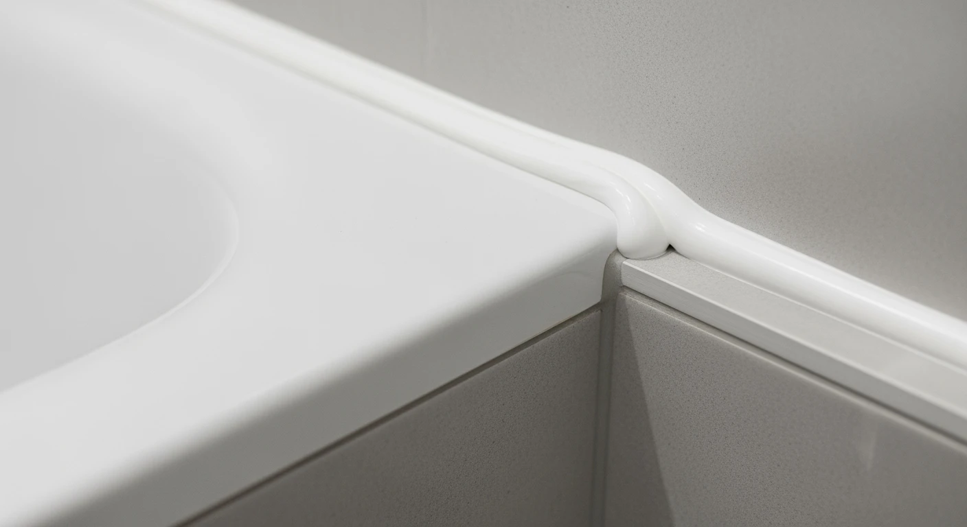 Witte sanitairkit naadloos tussen bad en tegel. Perfect waterdicht resultaat.