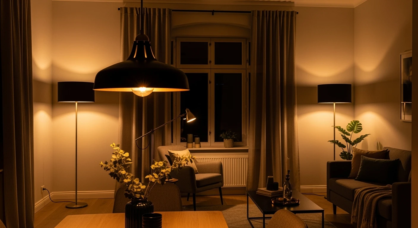 Sfeervolle woonkamer verlichting: warm licht en stijlvolle lampen creëren een gezellige ambiance.