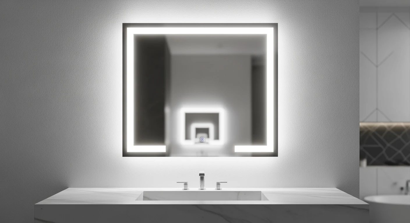 Moderne badkamer met strakke spiegel verlichting. Ideaal licht spiegel voor je make-up.