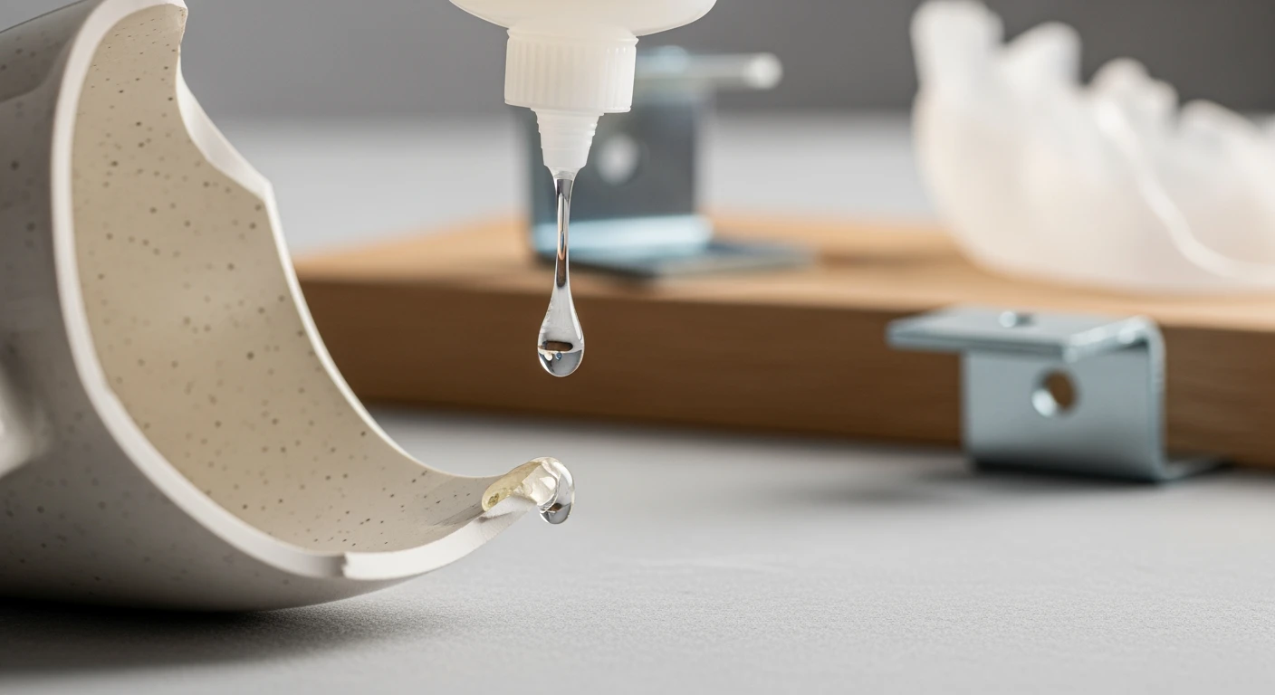 Secondelijm: druppel lijmseconde repareert een kapotte mok.