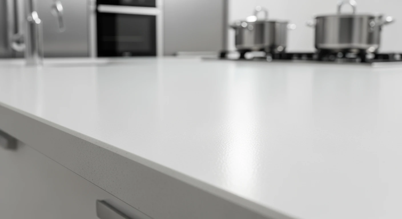 Witte HPL plaat als strak keukenblad. Duurzaam en modern. Ideaal voor platen HPL toepassingen.