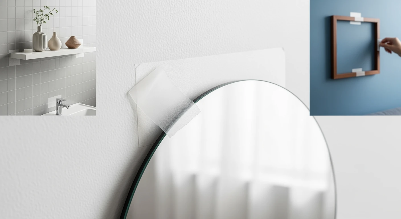 Montagetape bevestigt spiegel. Tape montage voor badkamer, woonkamer en meer. Sterke hechting.