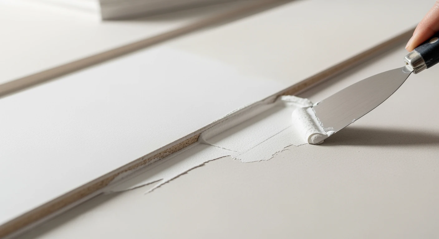 Gipsvuller in actie: gladde afwerking van gipsplaat naad met vuller gips.