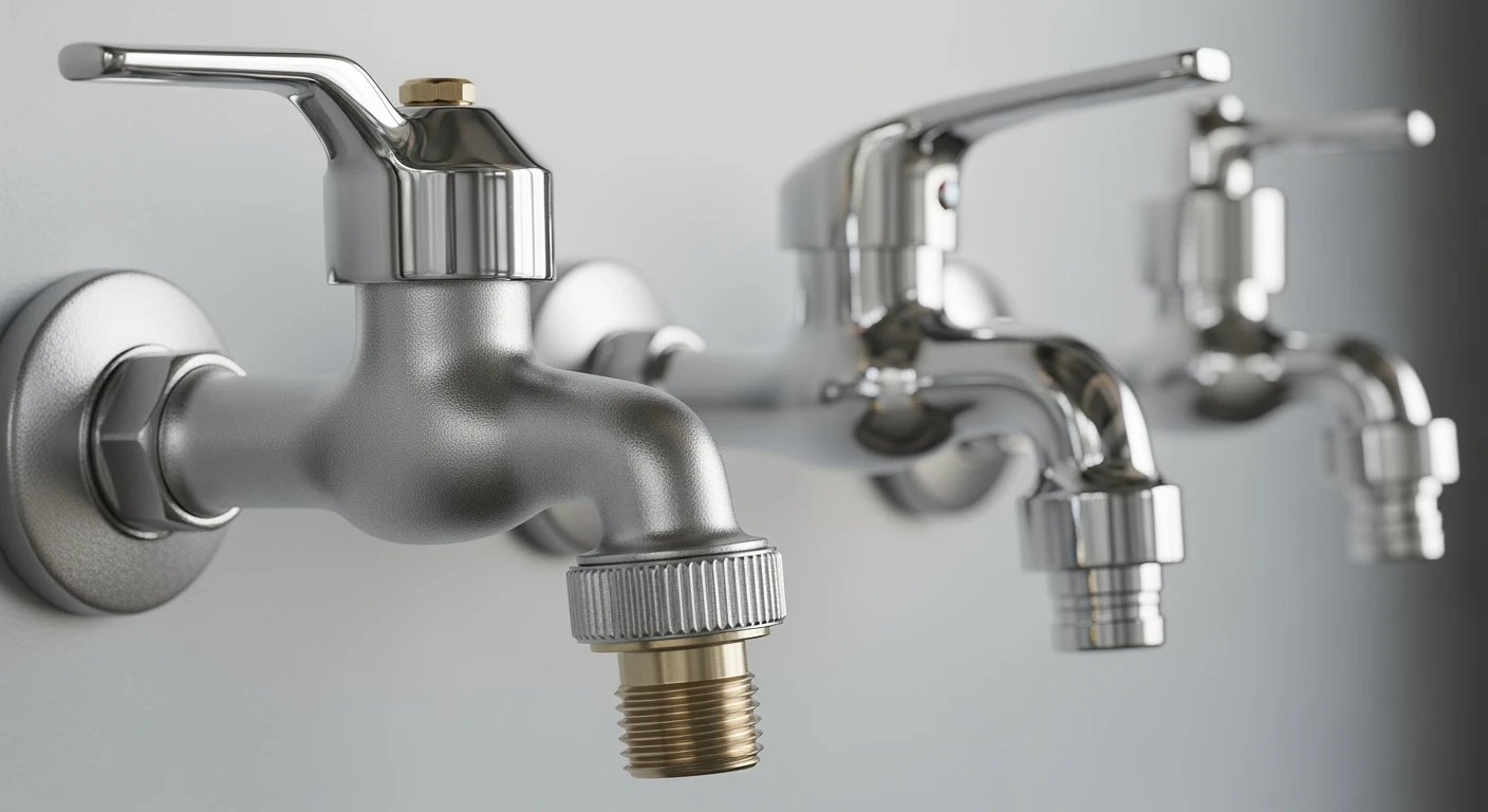 Tapkranen: Chrome buitenkraan met messing body, wasmachinekraan met terugslagklep.