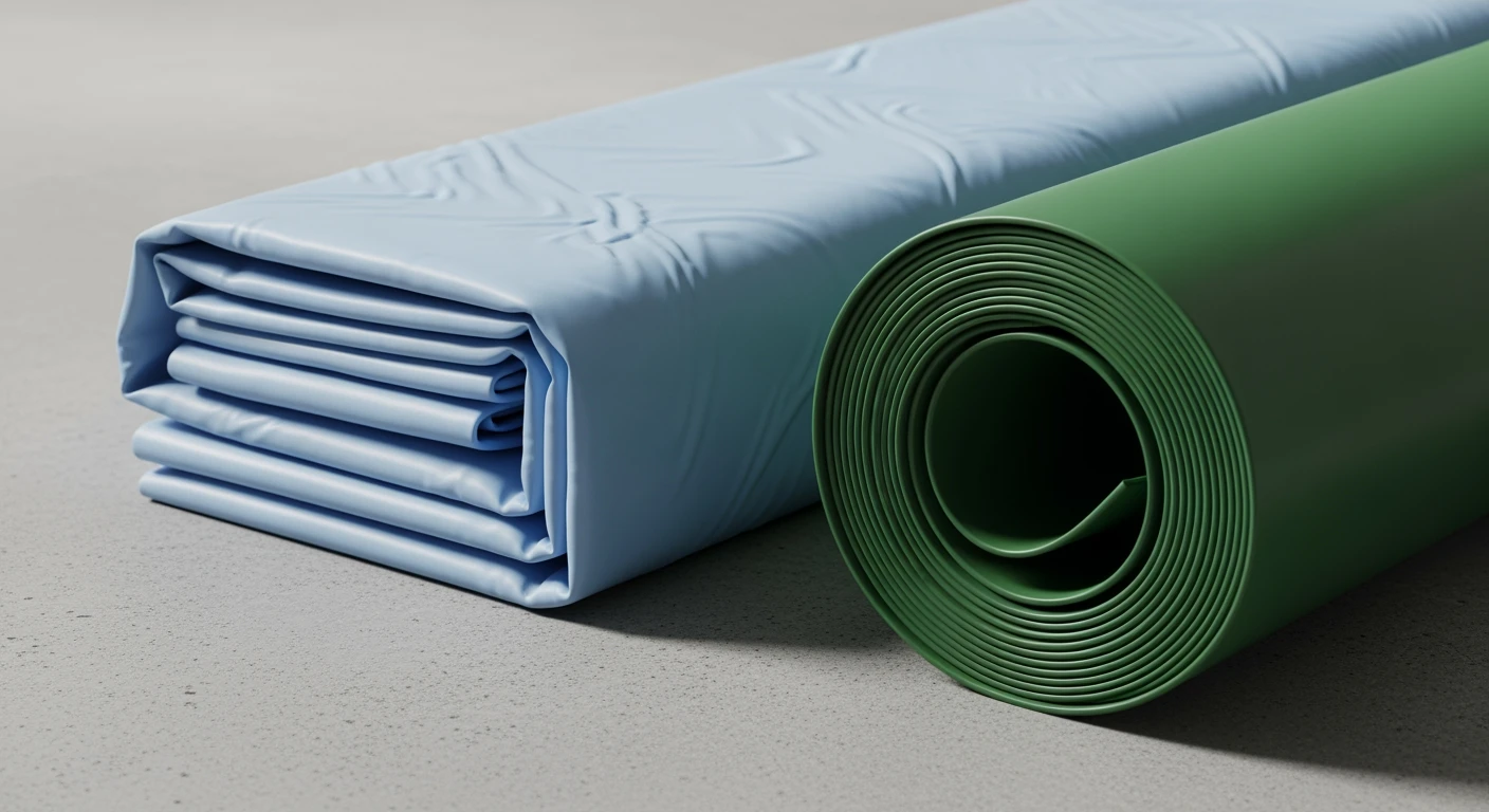 Dekkleden vergelijking: Blauw PE afdekzeil vs. Groen PVC zeil. Duurzaamheid en flexibiliteit in beeld.